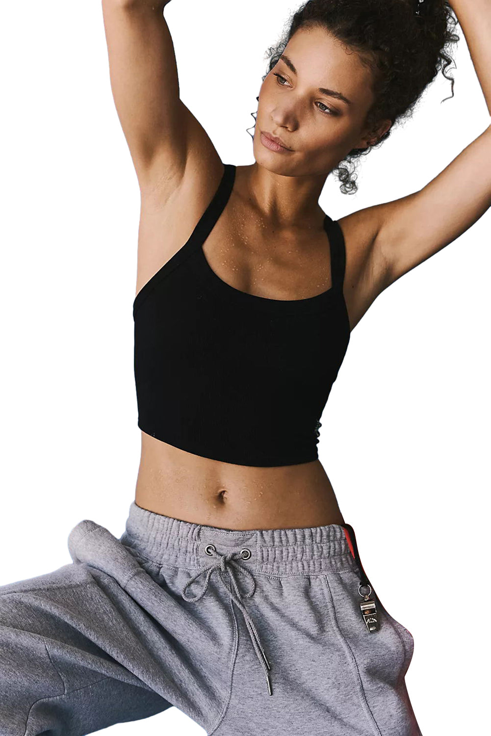 Black Athletic Ribbed Cropped Cami Top