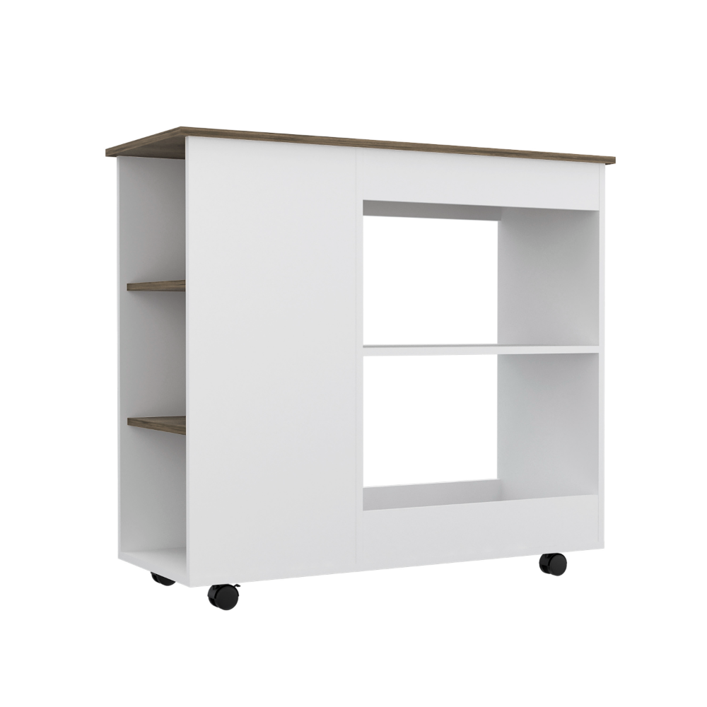 Petal Kitchen Cart Two Storage Shelves, Three Side Shelves, Four Casters