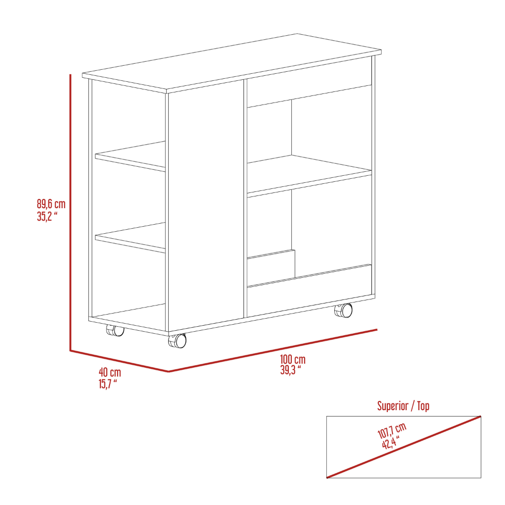 Petal Kitchen Cart Two Storage Shelves, Three Side Shelves, Four Casters