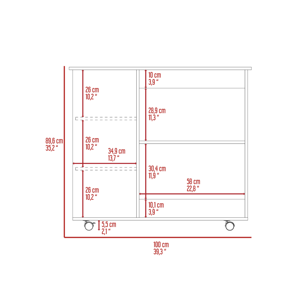 Petal Kitchen Cart Two Storage Shelves, Three Side Shelves, Four Casters