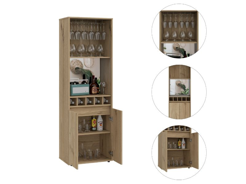 Dallas Bar Double Door Cabinet, Five Wine Cubbies, Two Shelves, Two Interior Shelves