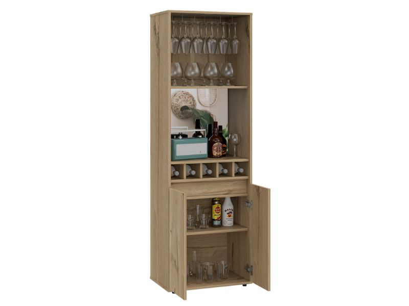 Dallas Bar Double Door Cabinet, Five Wine Cubbies, Two Shelves, Two Interior Shelves