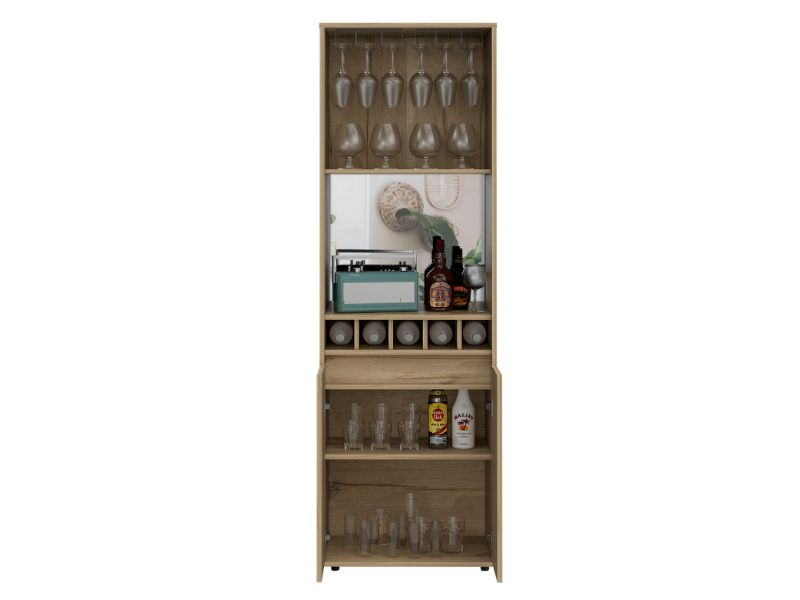 Dallas Bar Double Door Cabinet, Five Wine Cubbies, Two Shelves, Two Interior Shelves