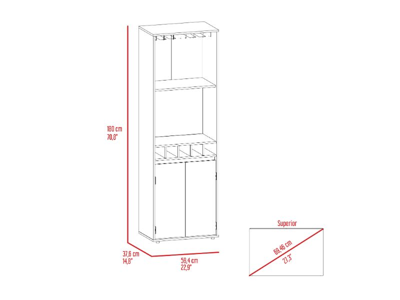 Dallas Bar Double Door Cabinet, Five Wine Cubbies, Two Shelves, Two Interior Shelves