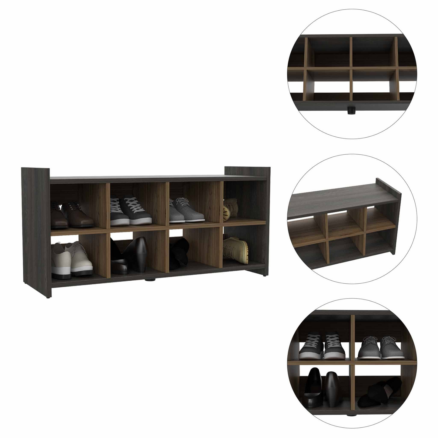 Modena Entryway Stackable Storage Unit, Eight Cubbies For Shoes, Eight Shoes Capacity