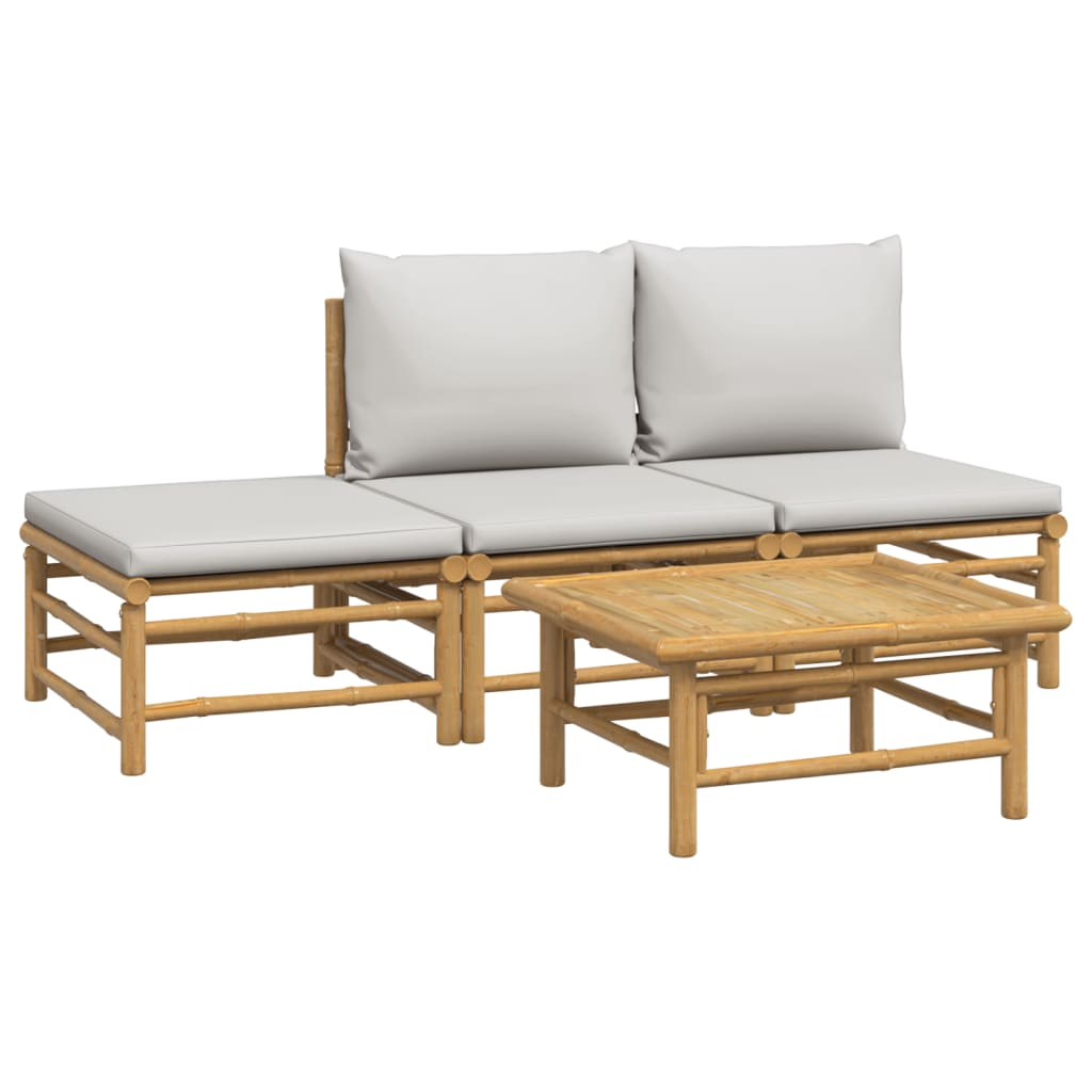 vidaXL 4 Piece Patio Lounge Set with Light Gray Cushions Bamboo