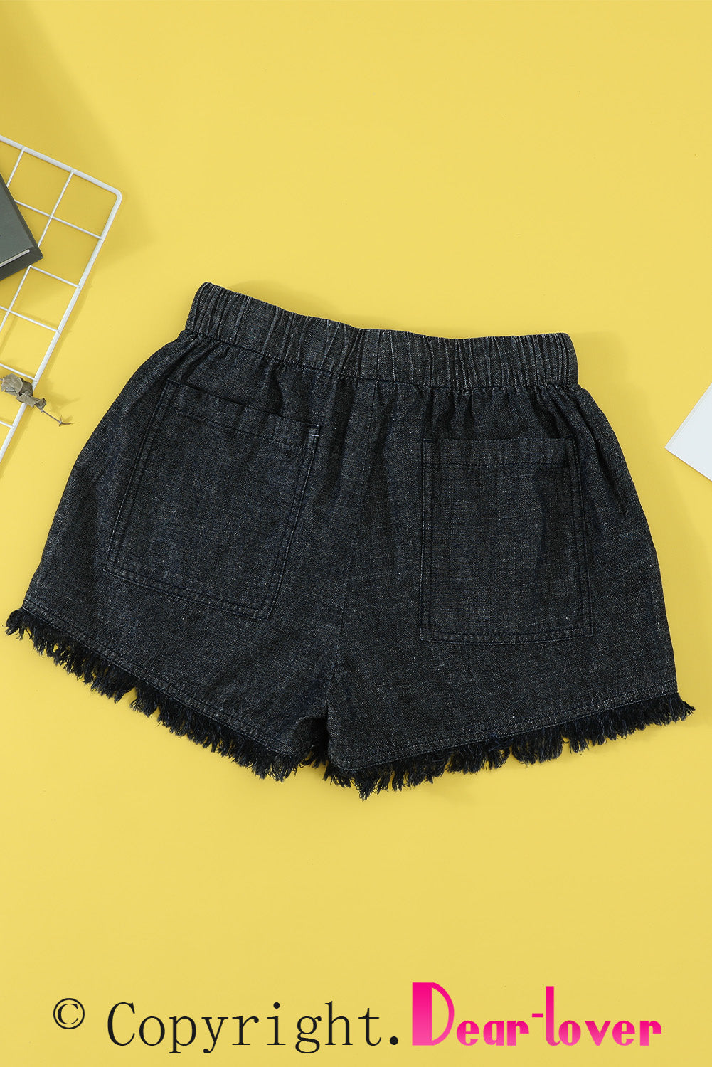 Black Casual Pocketed Frayed Denim Shorts