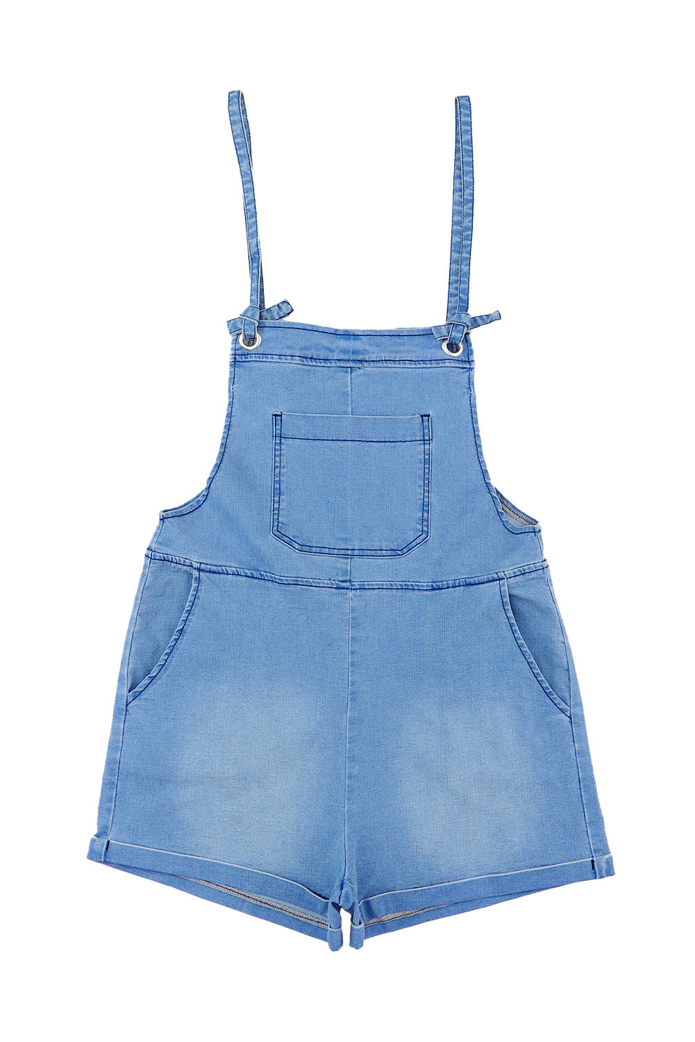 Sky Blue Grommet Tie Straps Casual Denim Romper