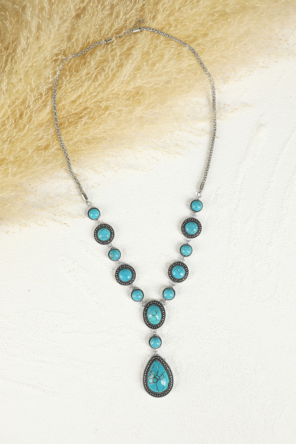 Green Crackle Turquoise Water Drop Accent Necklace