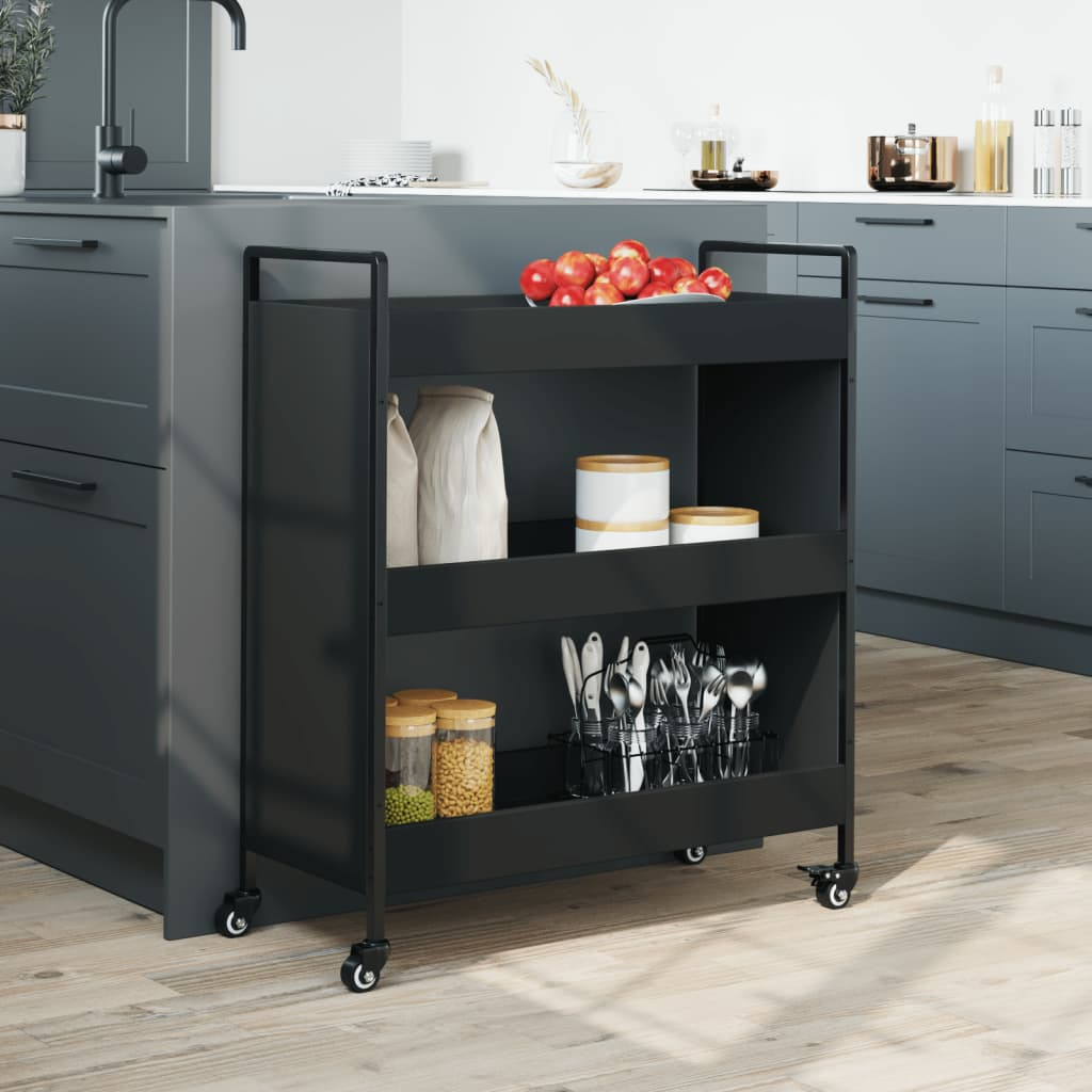 vidaXL Kitchen Trolley Black 27.6"x11.8"x32.3" Engineered Wood