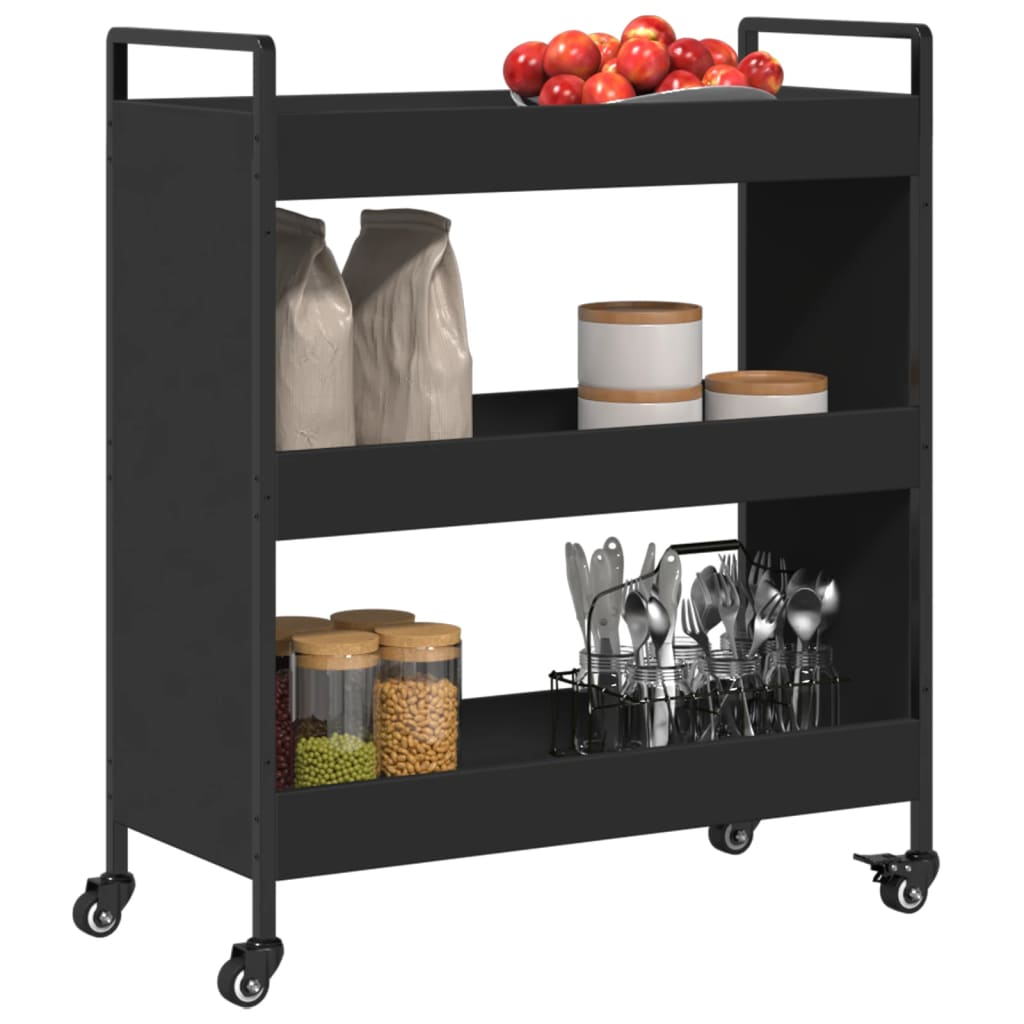 vidaXL Kitchen Trolley Black 27.6"x11.8"x32.3" Engineered Wood