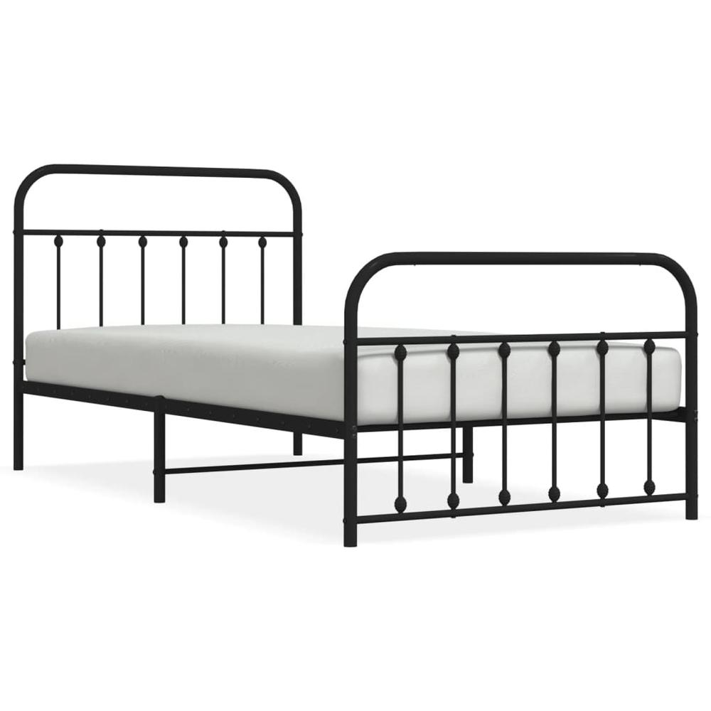 Metal Bed Frame with Headboard and Footboard Black 39.4"x78.7"