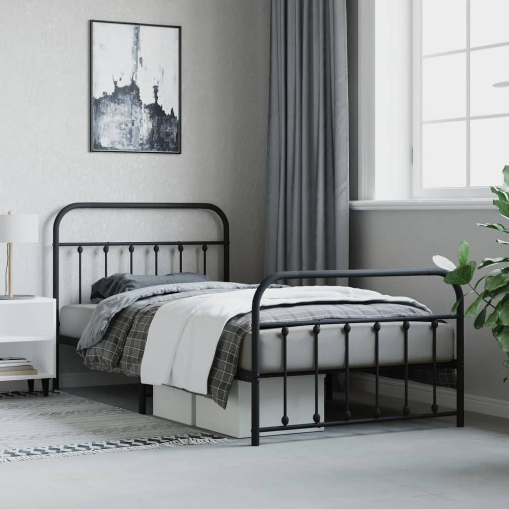 Metal Bed Frame with Headboard and Footboard Black 39.4"x78.7"