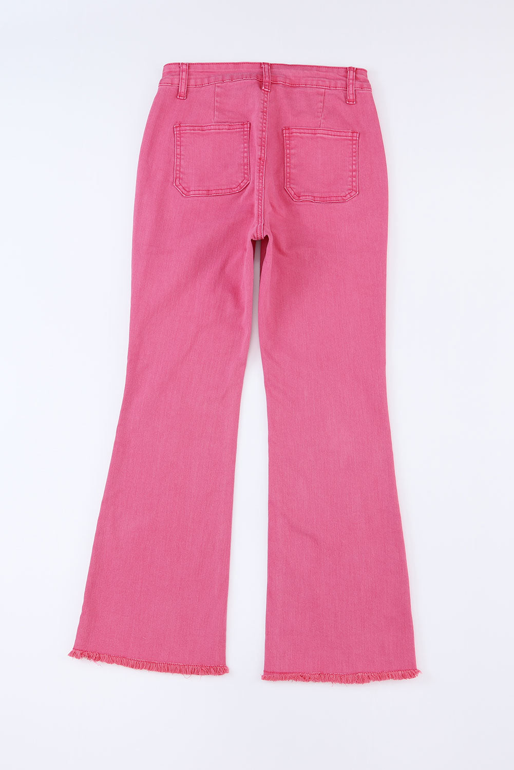 Pink Ankle-length Flare Leg Raw Hem Jeans