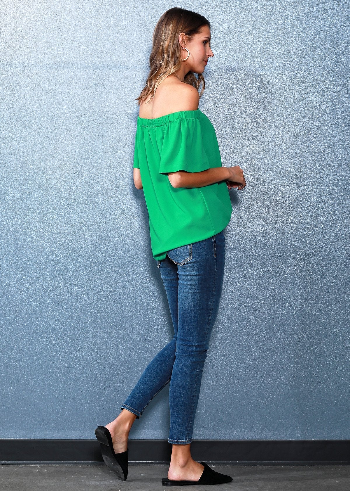 Women's Off Shoulder Top In Green