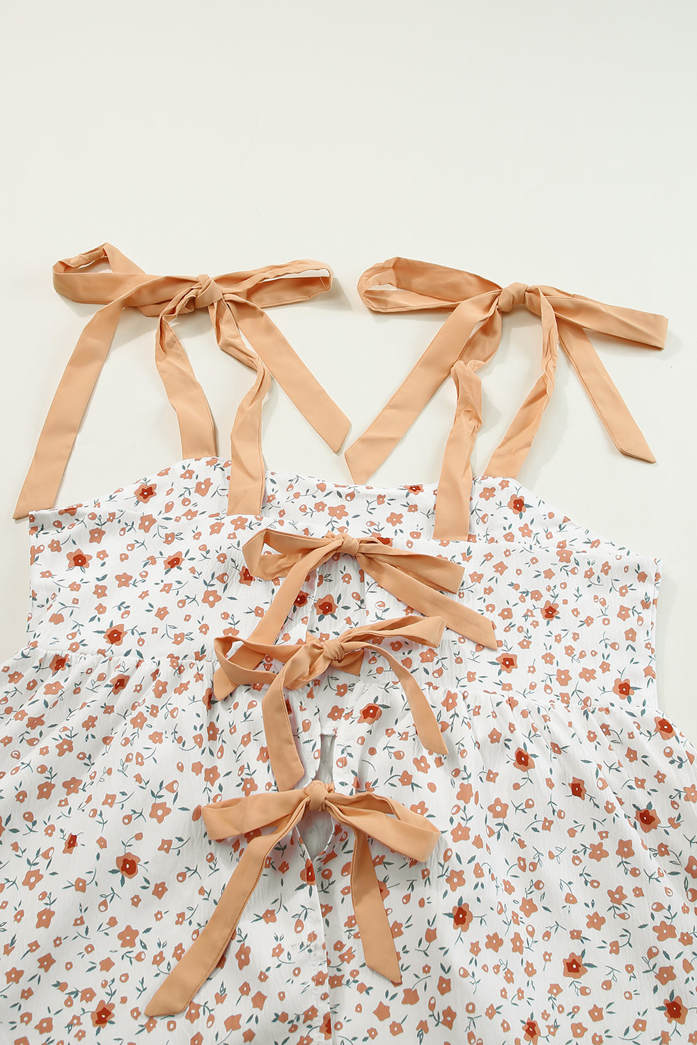 White Tied Shoulder Floral Print Babydoll Tank