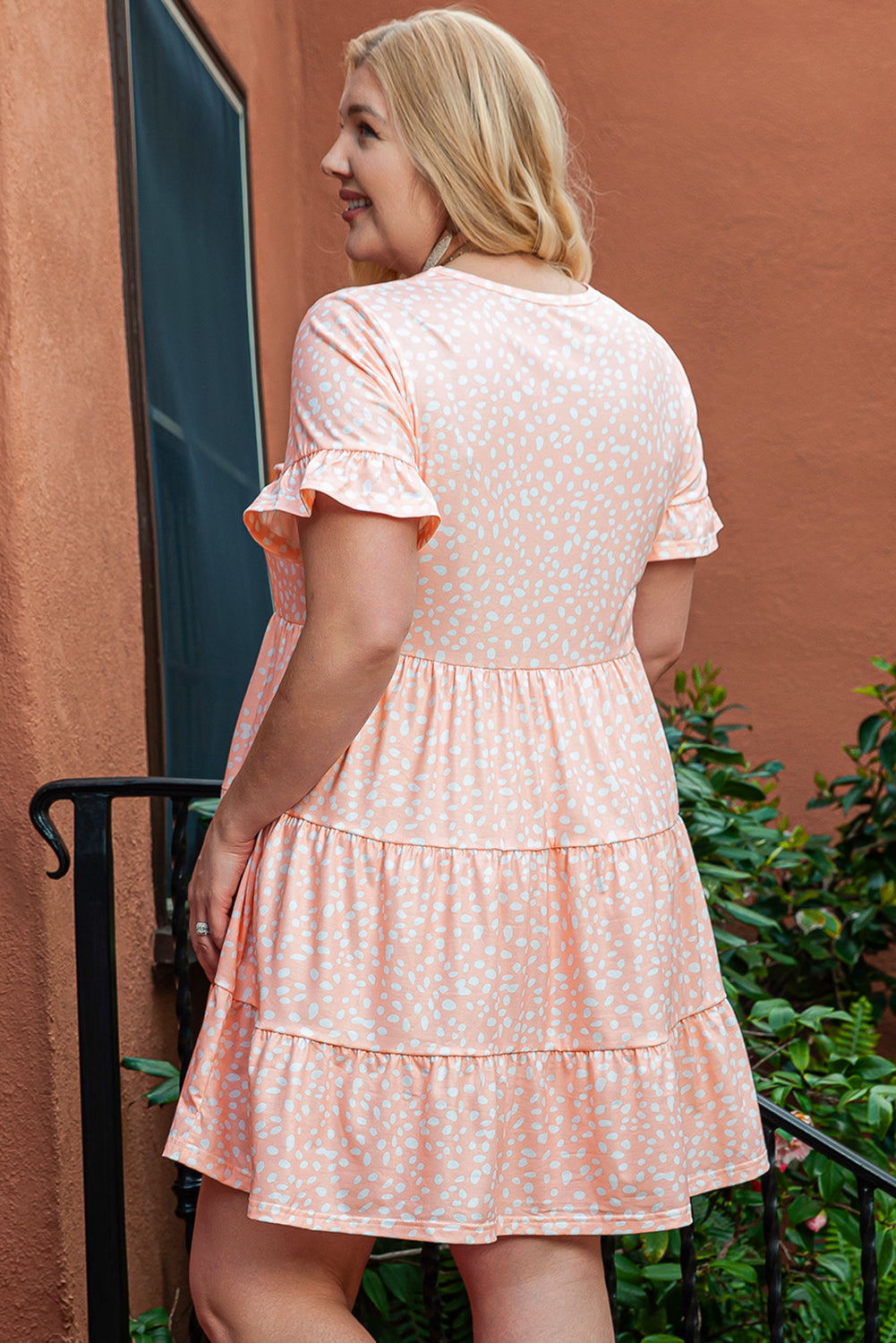 Pink Cheetah Print Tiered Ruffled Plus Size Dress