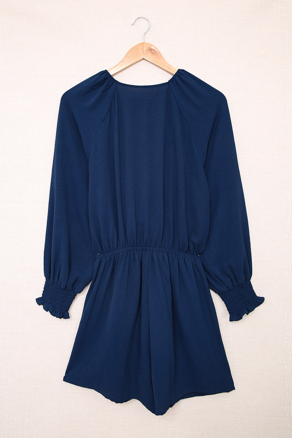 Navy Tie Knot Puff Long Sleeve Romper