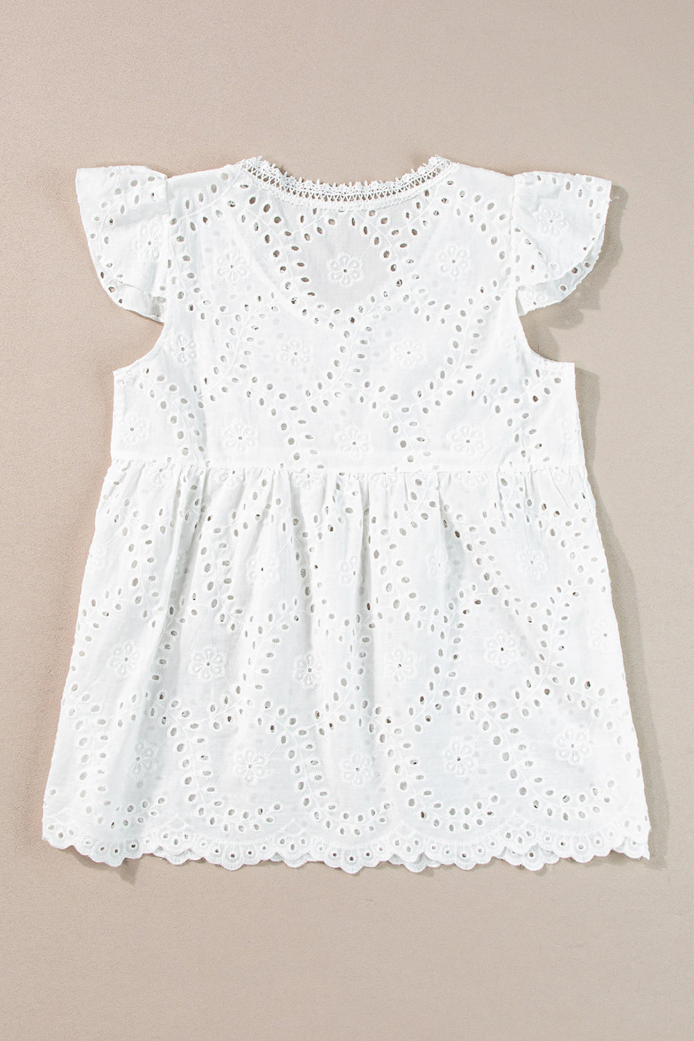 White V Neck Ruffled Embroidered Sleeveless Top