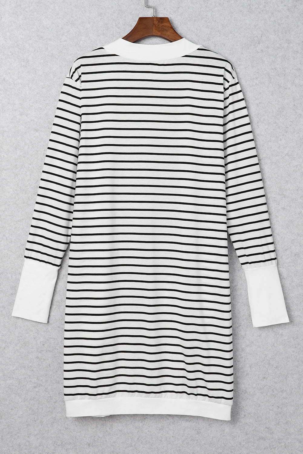 White Striped Side Pockets Open Front Cardigan