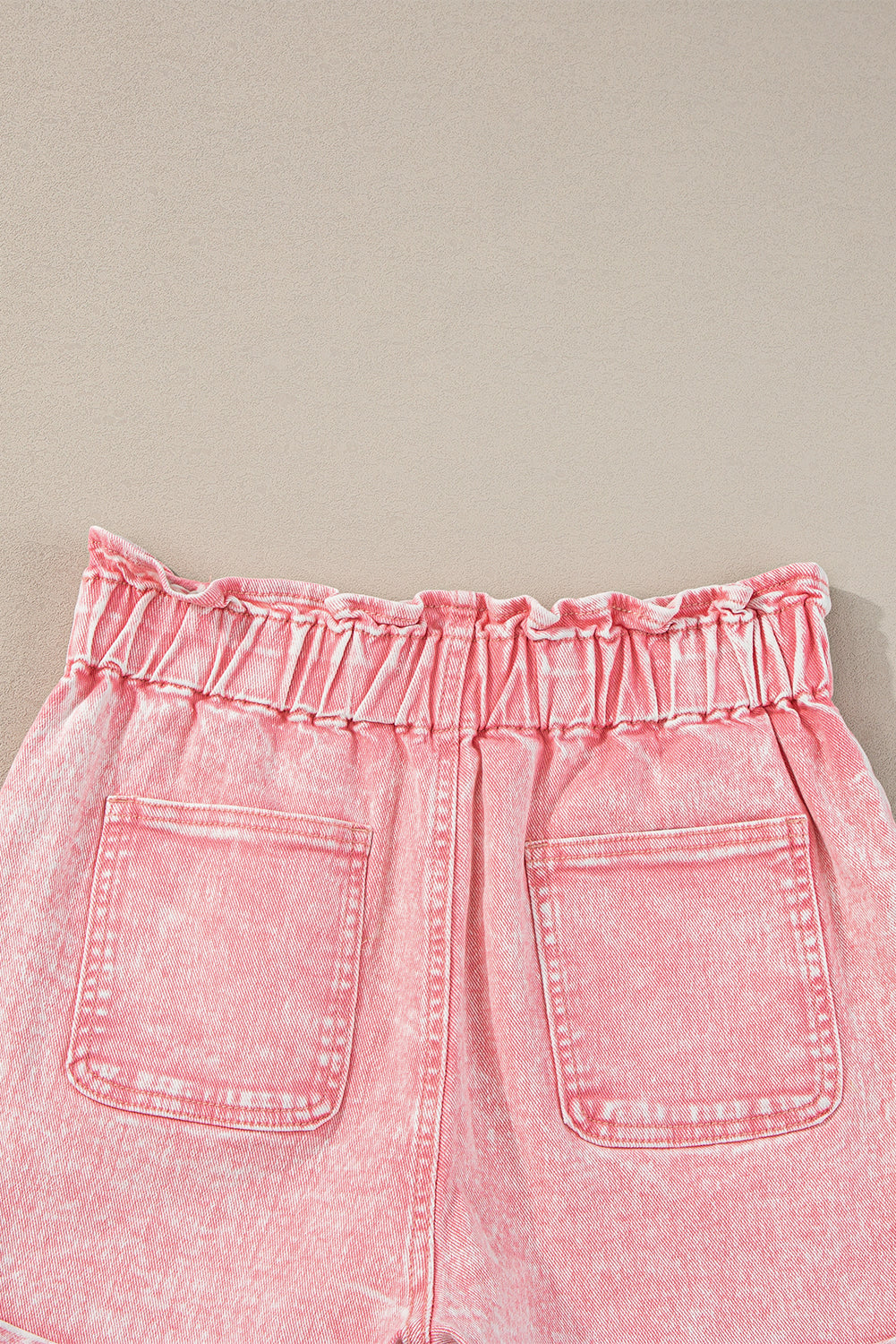 Dusty Pink Vintage Washed Frilled High Waist Denim Shorts