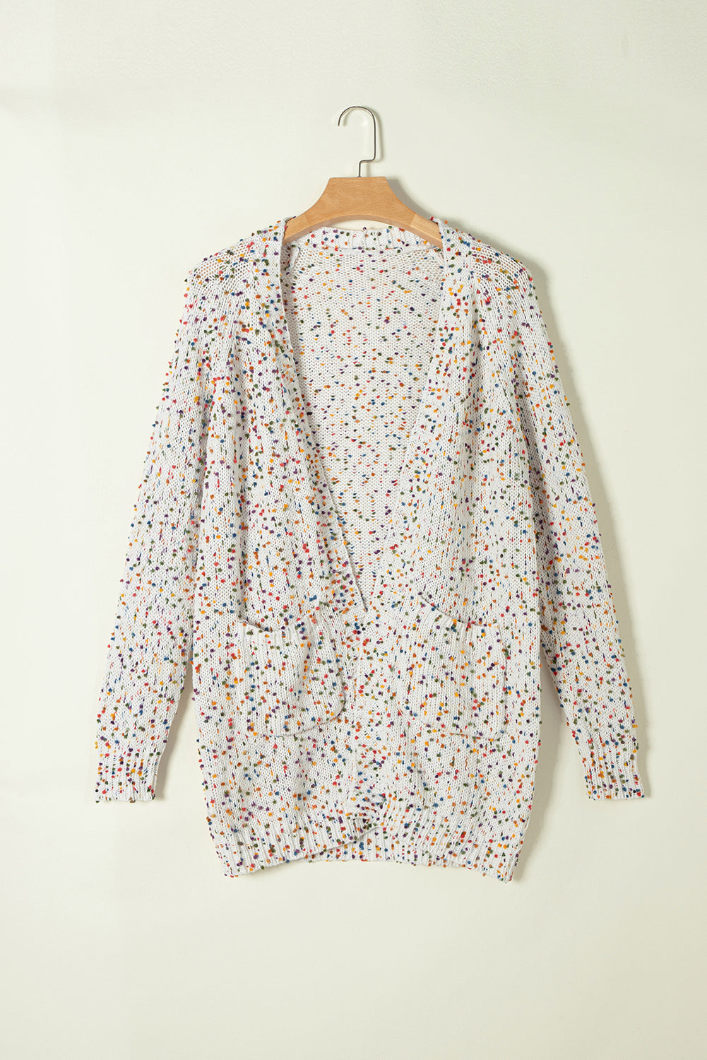 White Rainbow Popcorn Speckles Open Front Cardigan