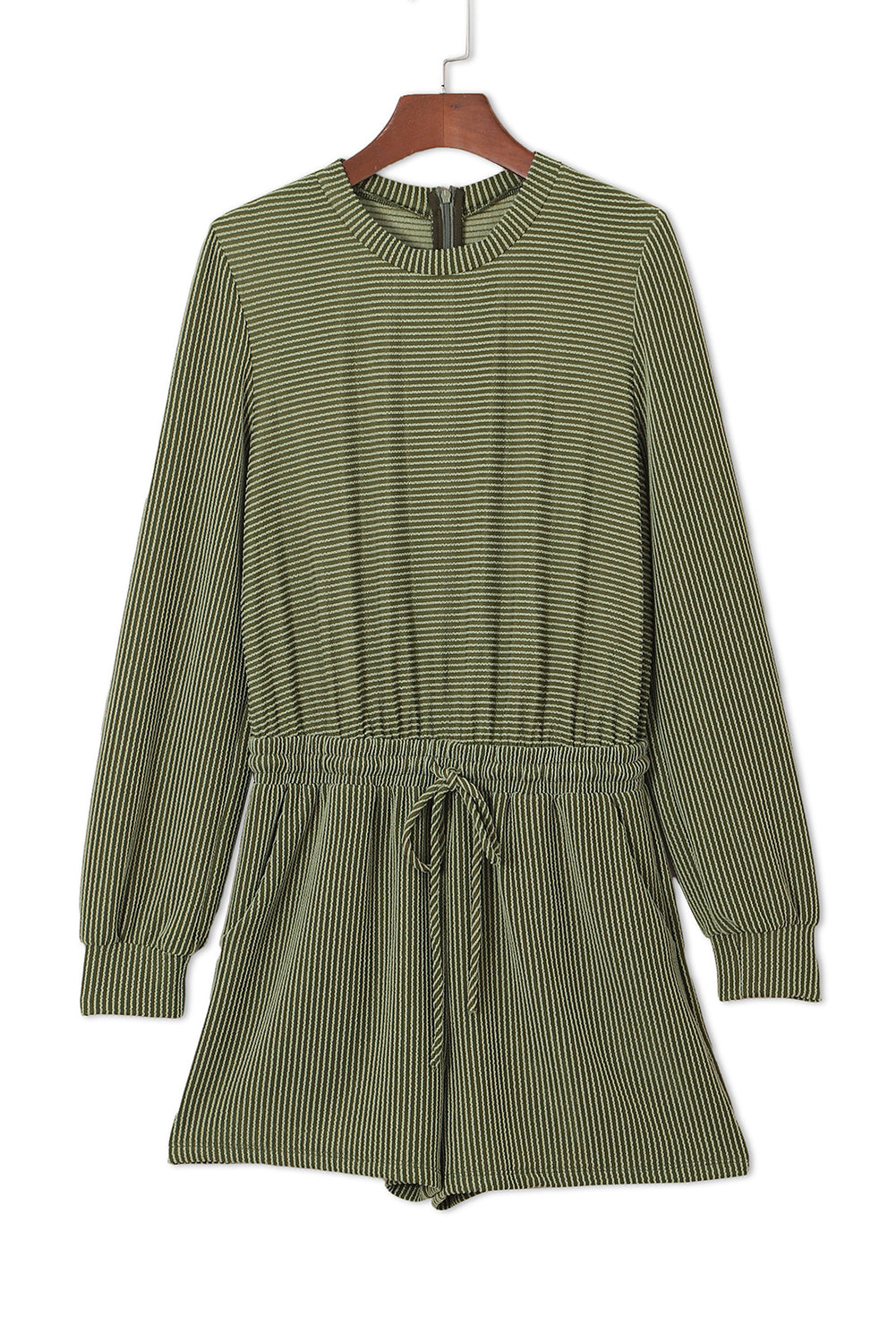 Jungle Green Corded Pullover Long Sleeve Drawstring Romper