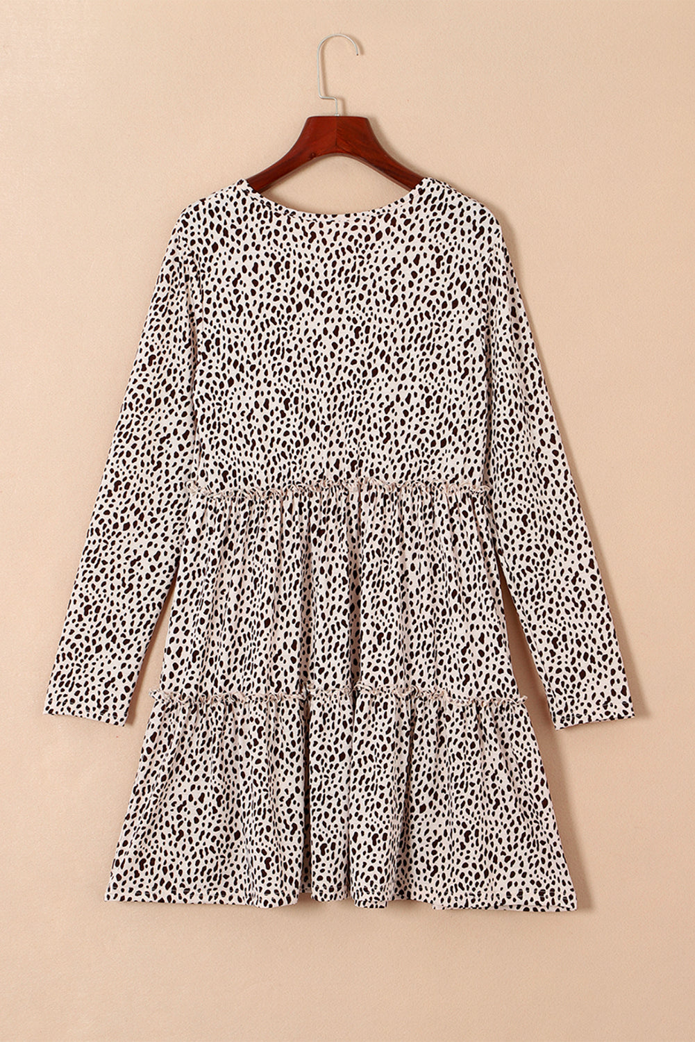 Leopard Animal Print Tiered Long Sleeve Dress