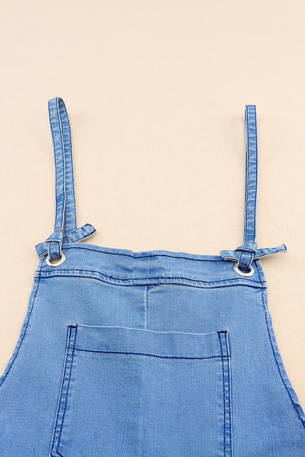 Sky Blue Grommet Tie Straps Casual Denim Romper