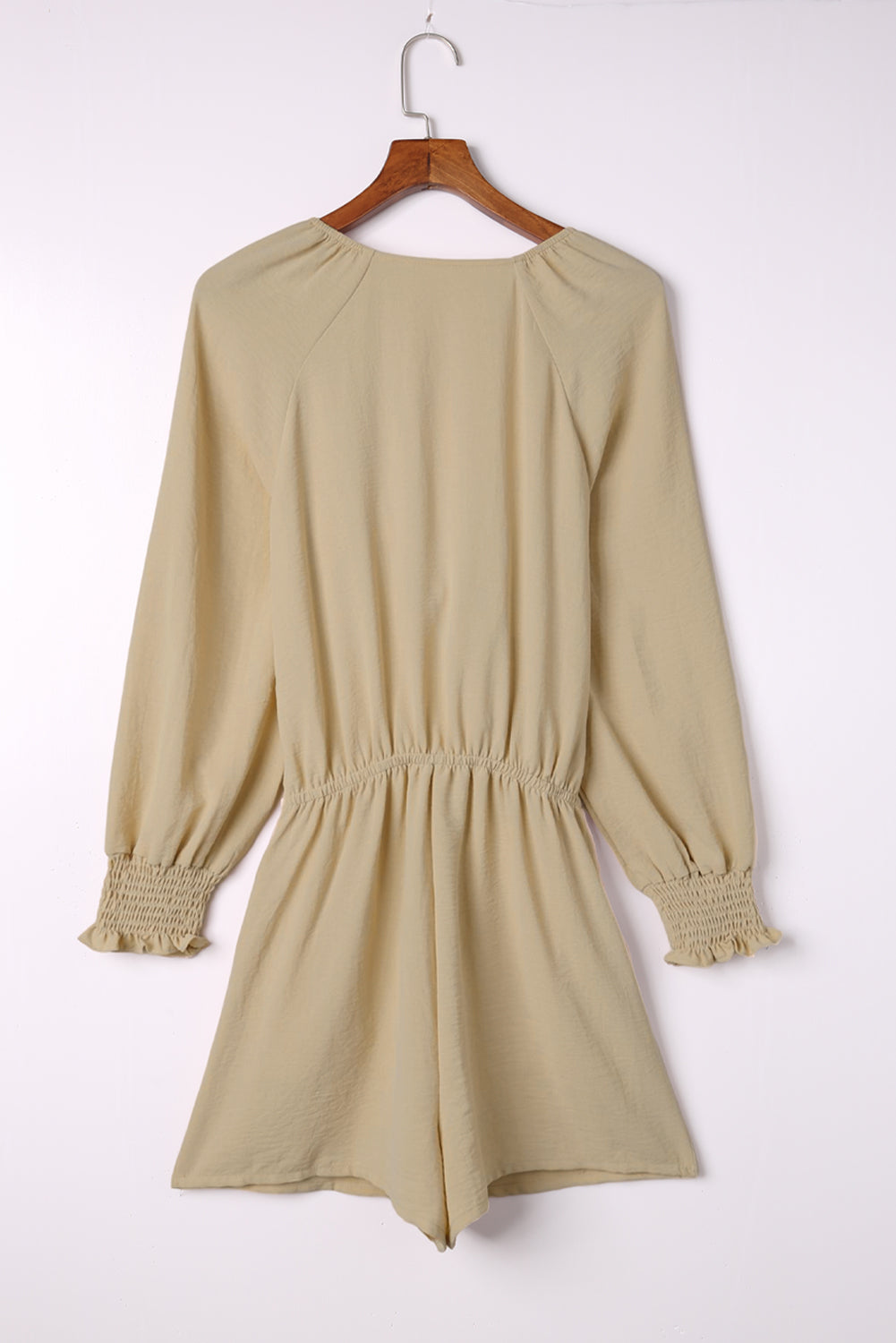 Beige Tie Knot Puff Long Sleeve Romper