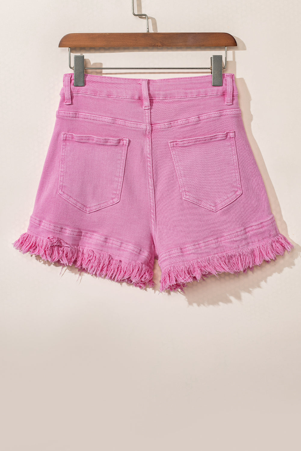 Pink Frayed Edge Mid Rise Denim Shorts