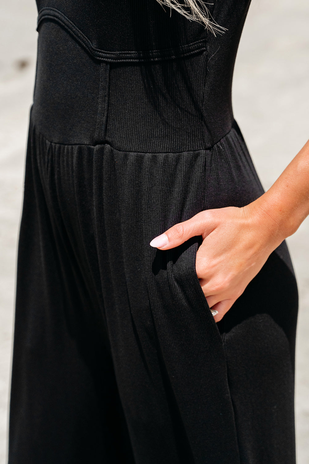 Black Cinched Waist Sleeveless Wide Leg Jumpsuit