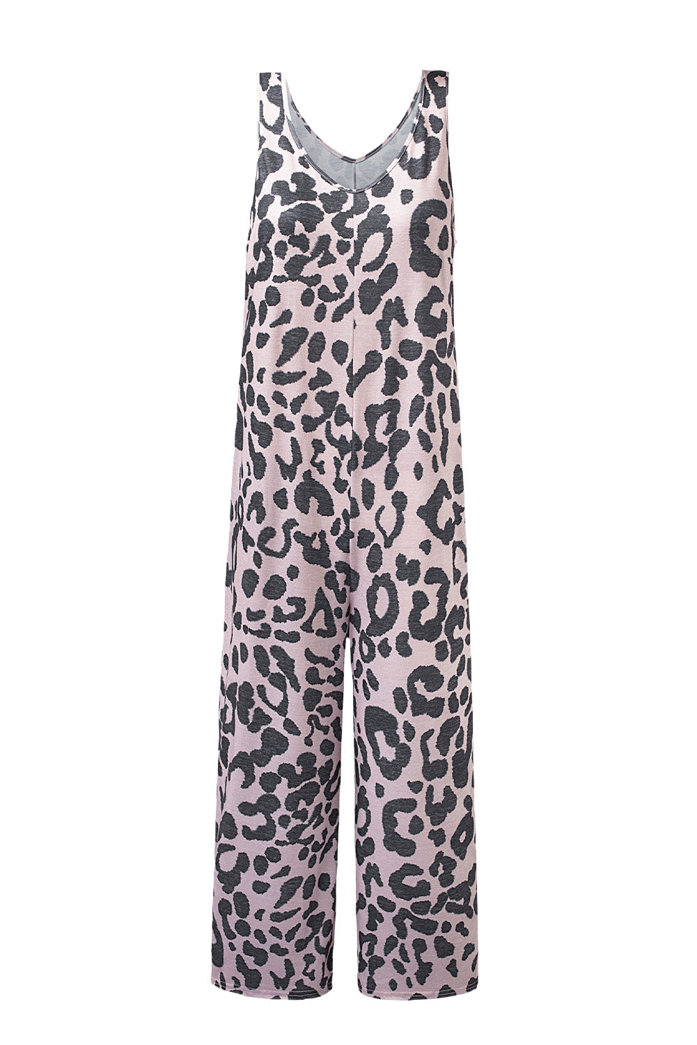 Leopard Print Pockets Wide Leg Sleeveless Jumpsuit